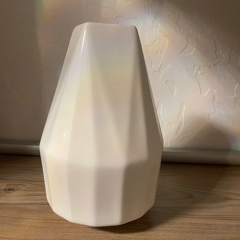 West Elm Diamond Shaped Faceted Porcelain Vases White (Set of 2)